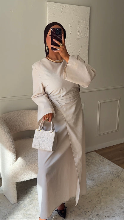 Robe IRIS nouée en coton | Beige
