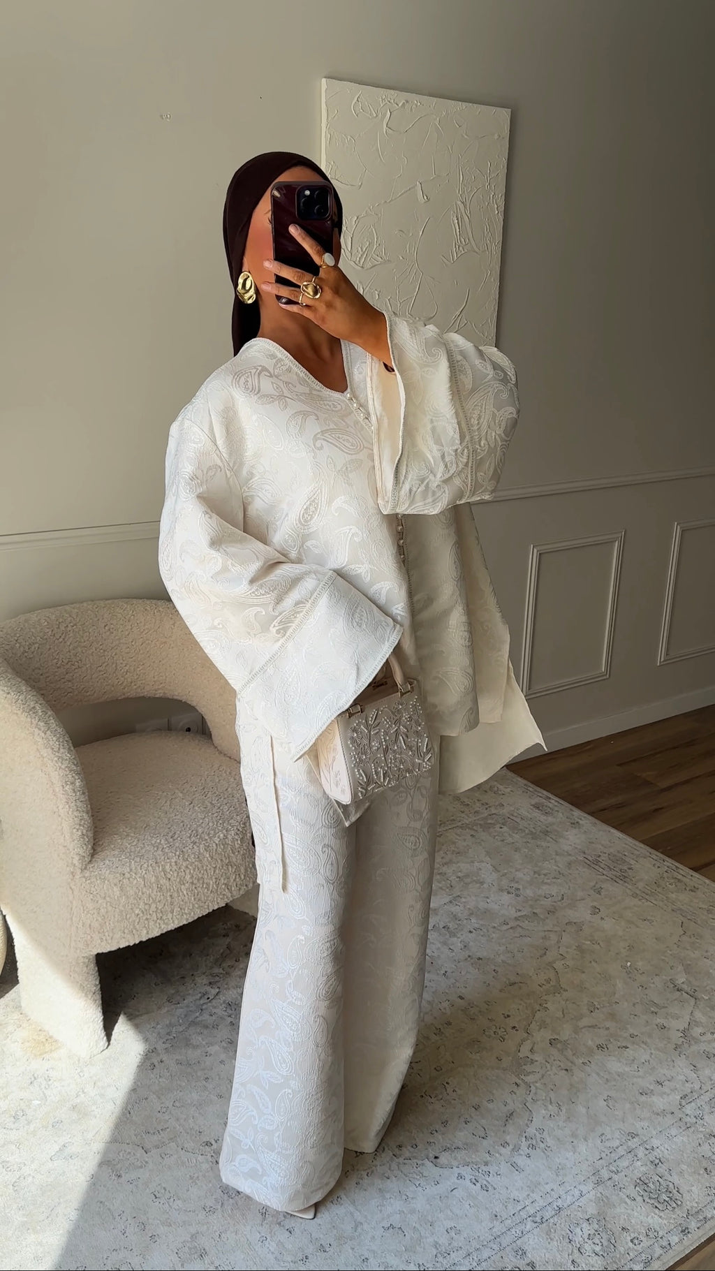 [GAMME LUXE] Ensemble en brocard deux pièces | Écru
