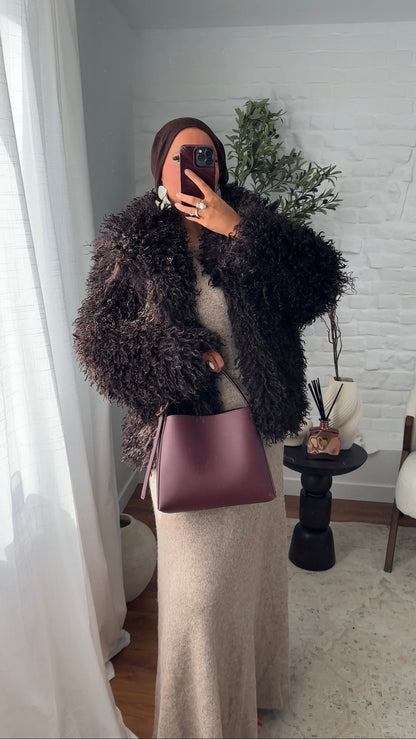 Veste en fausse fourrure à peluches | Marron