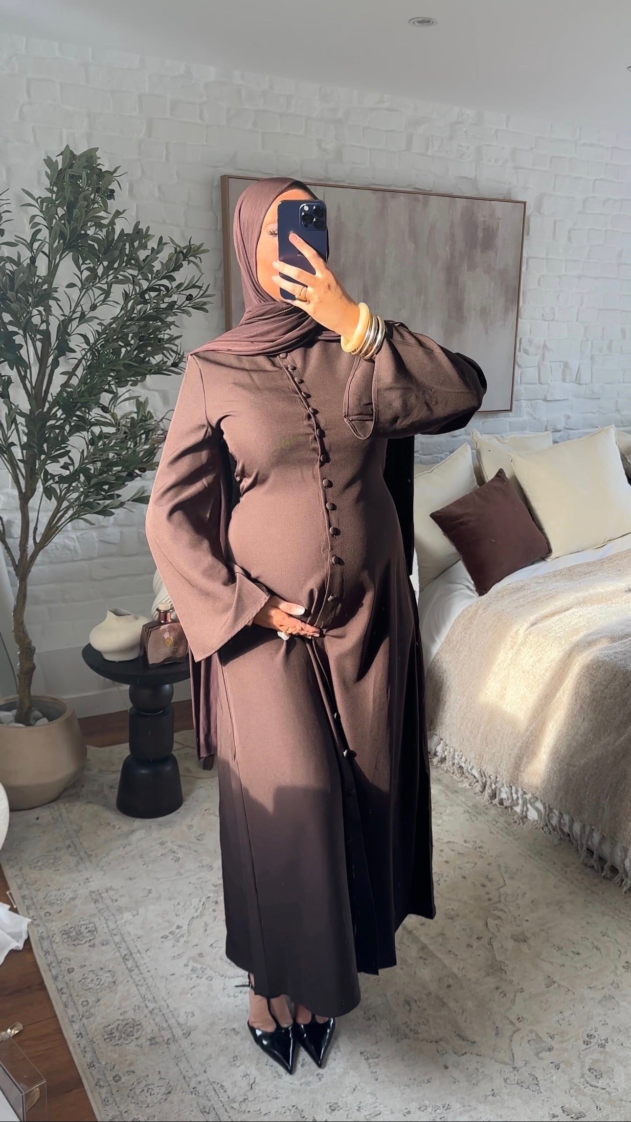 [GAMME PREMIUM] Robe longue à boutons | Marron