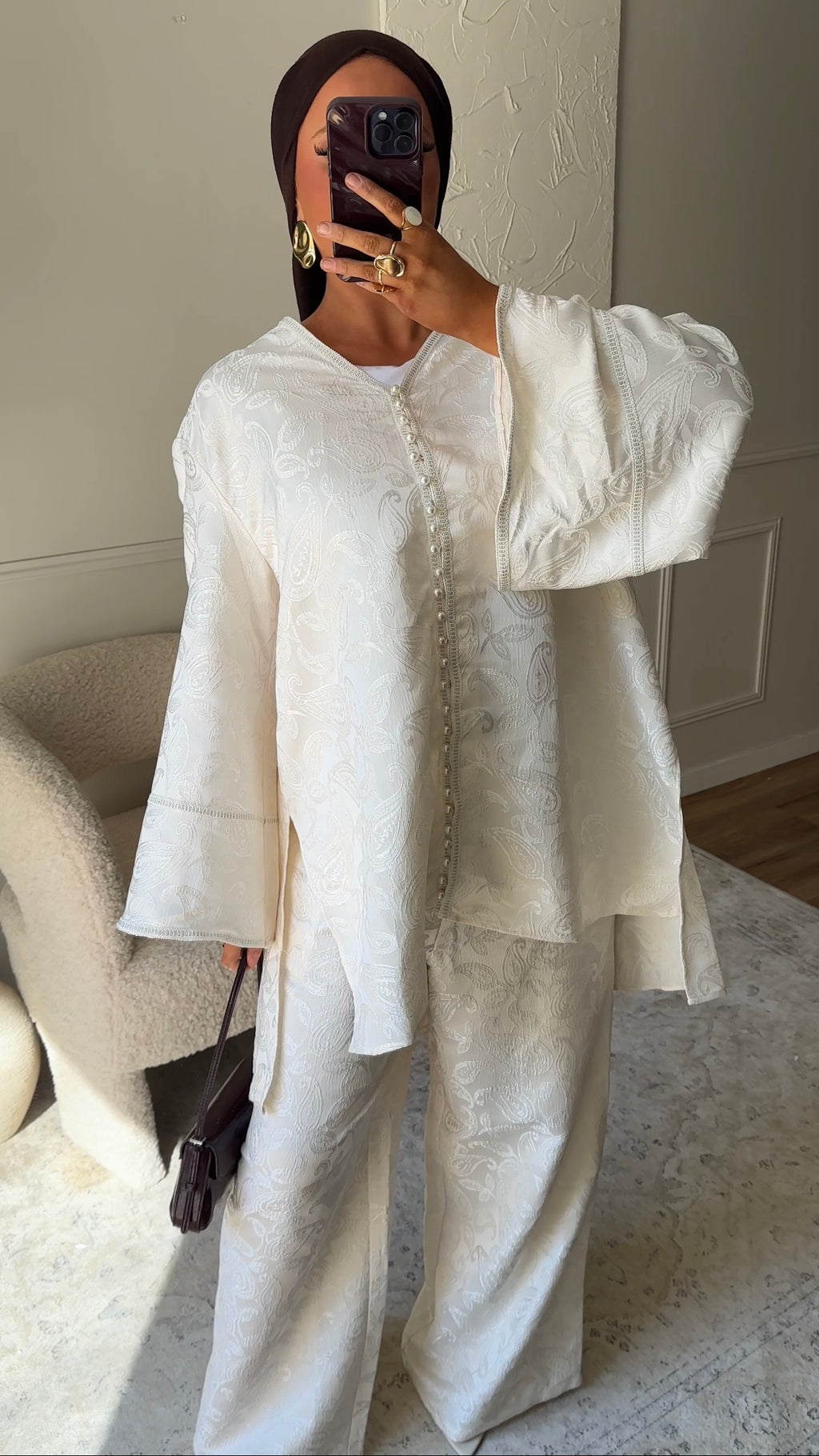[GAMME LUXE] Ensemble en brocard deux pièces | Écru