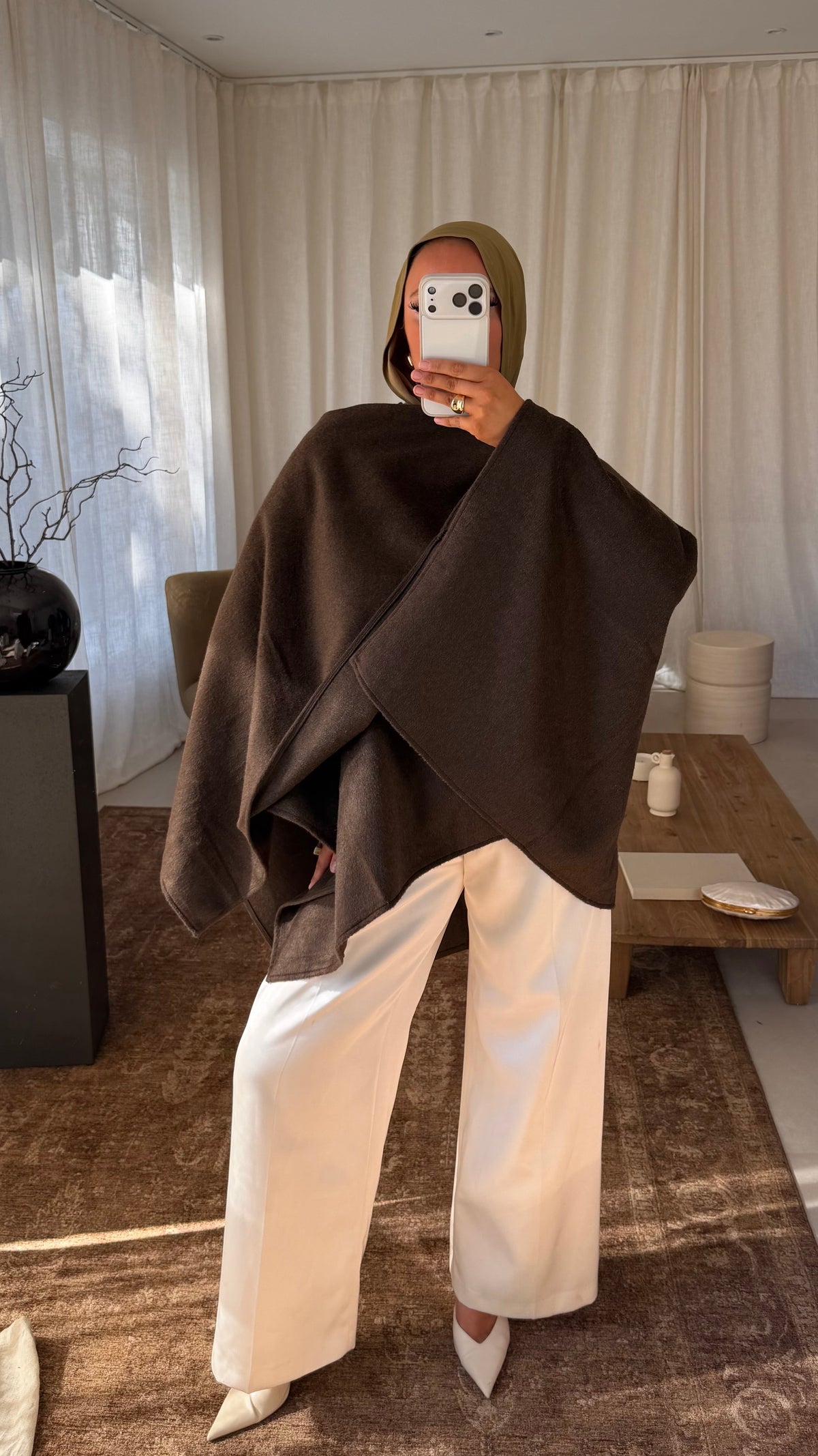 [GAMME LUXE] Manteau cape en laine | Marron