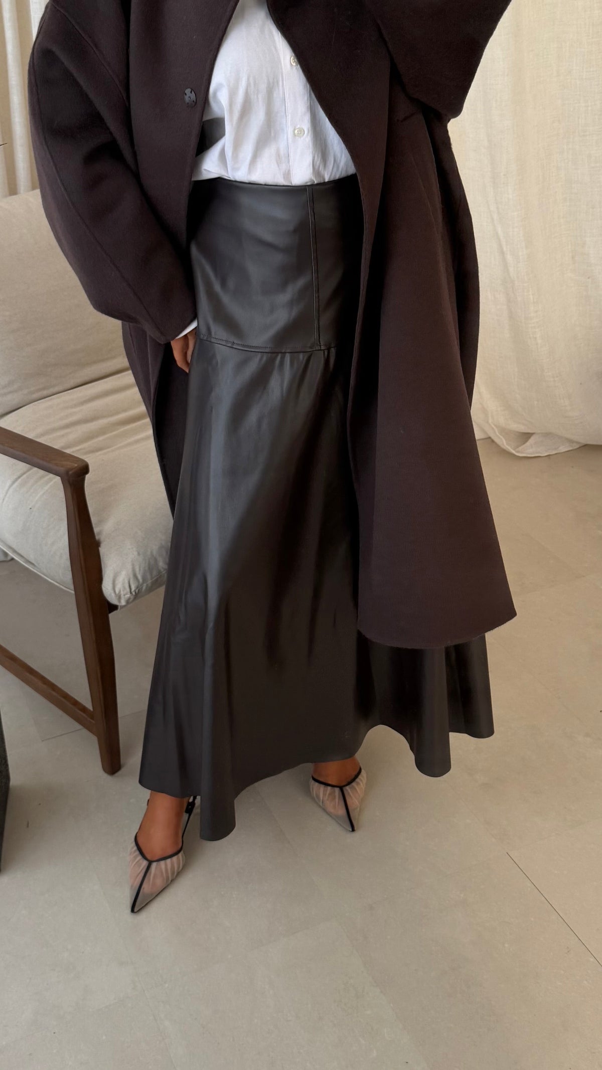 Jupe ultra longue | Cuir marron