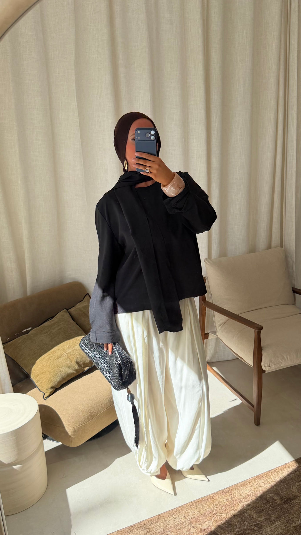 Haut oversize avec écharpe | Noir