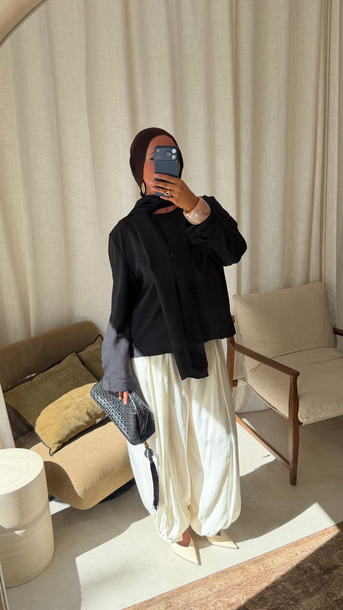 Haut oversize avec écharpe | Noir