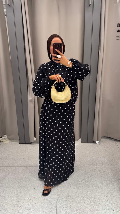 Ensemble doublé ultra long à pois | Noir