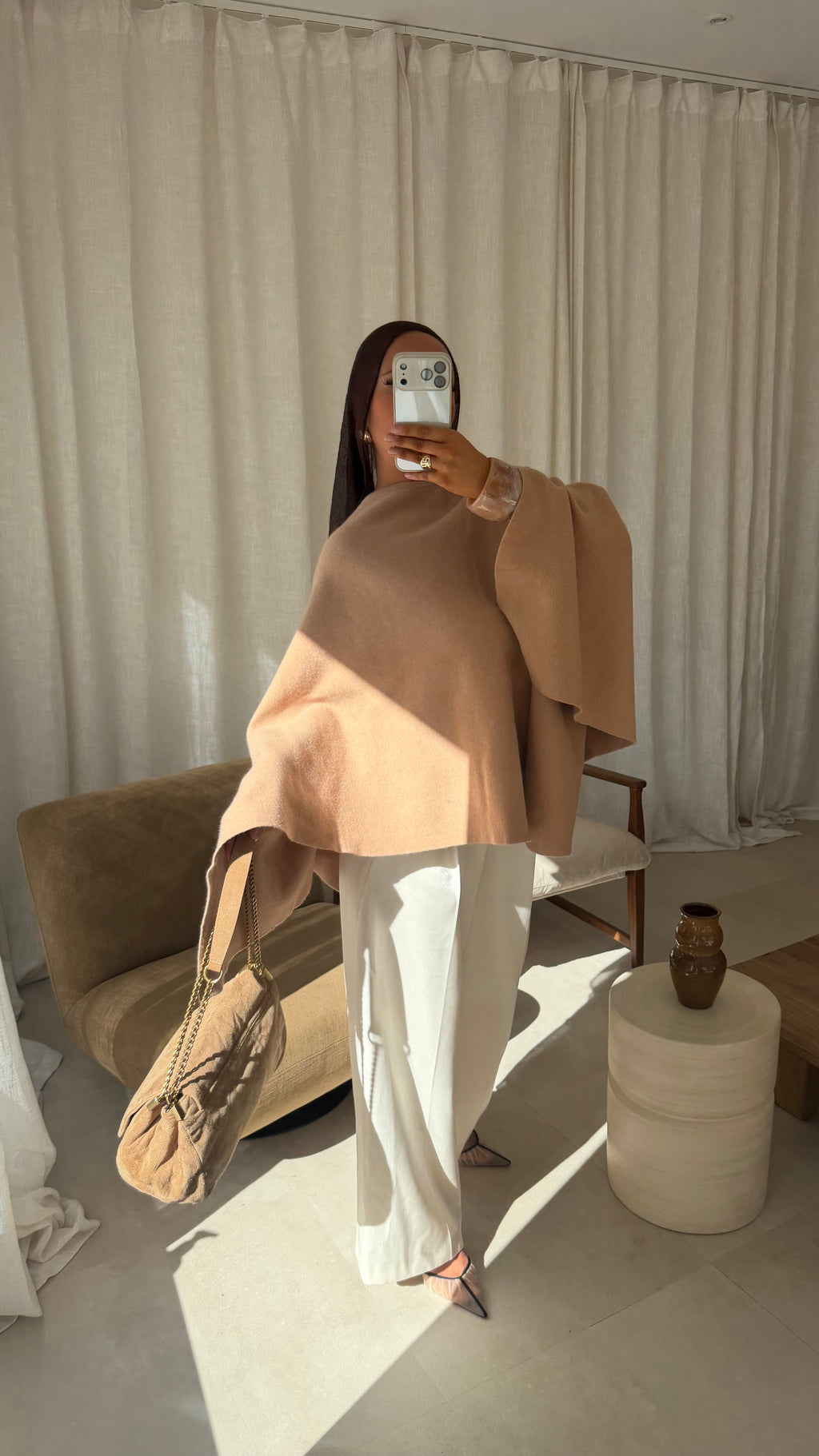 [GAMME LUXE] Cape en laine véritable ELDENA | Camel