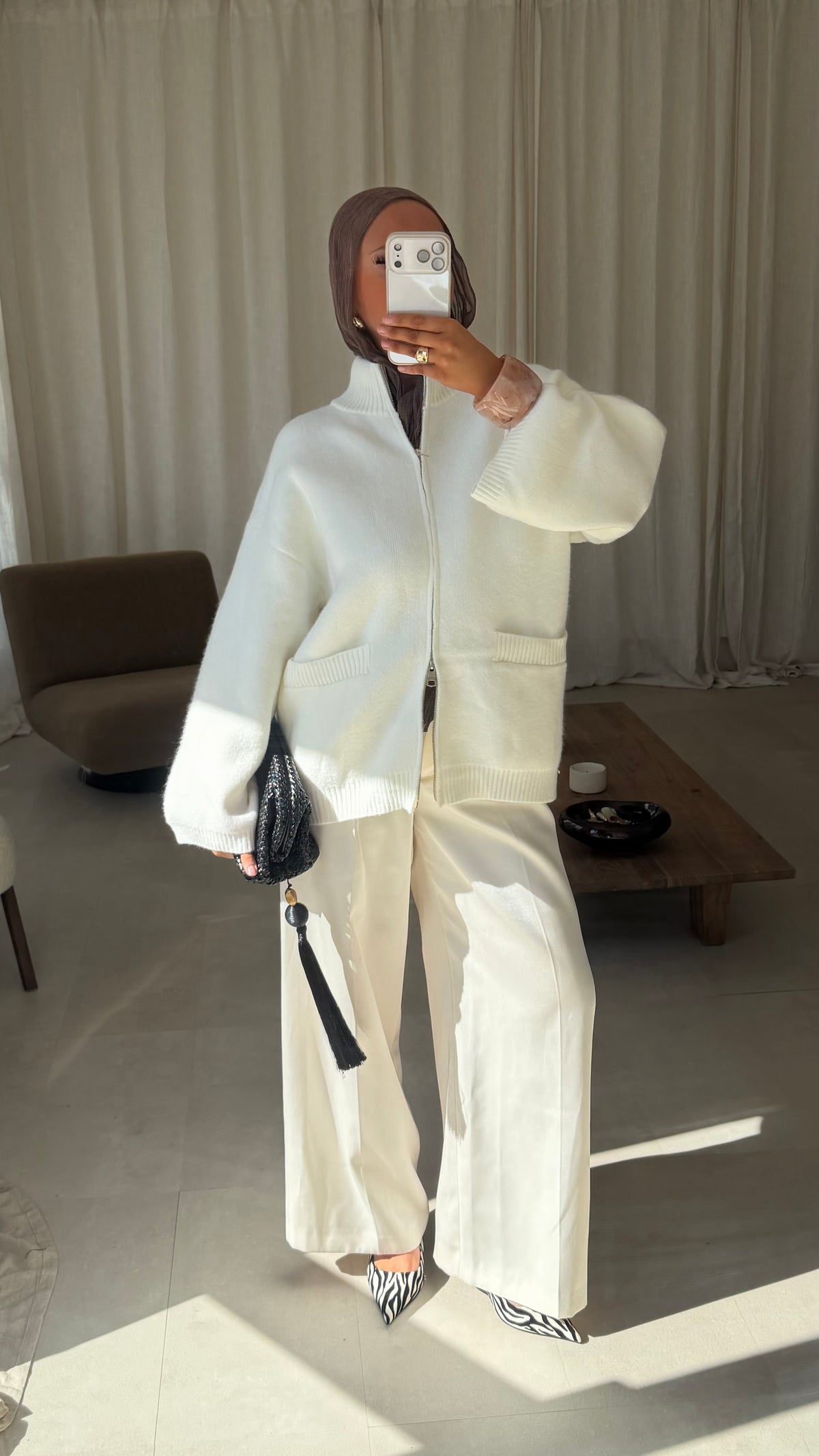 Pull doux et chaud à zip | Blanc