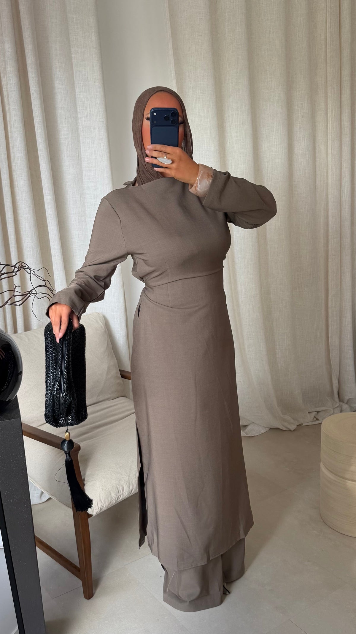 Ensemble deux pièces haut ultra long et pantalon ALBA | Taupe