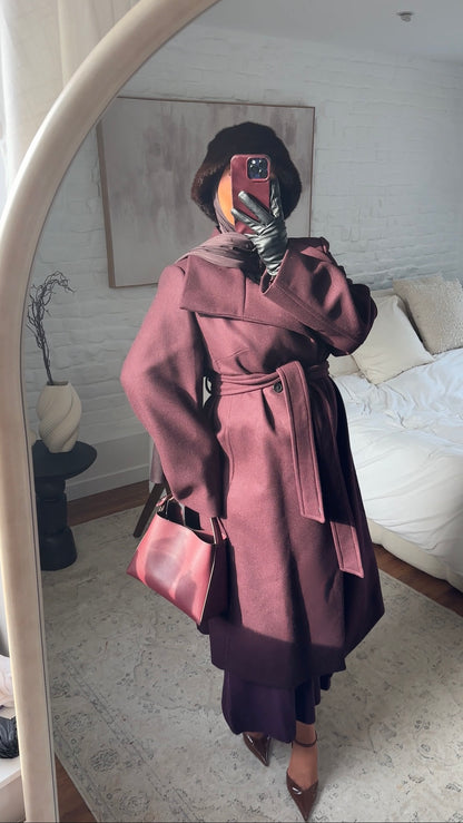 [CRÉATION] Manteau long en laine véritable à ceinture fait main en atelier français | Bordeaux