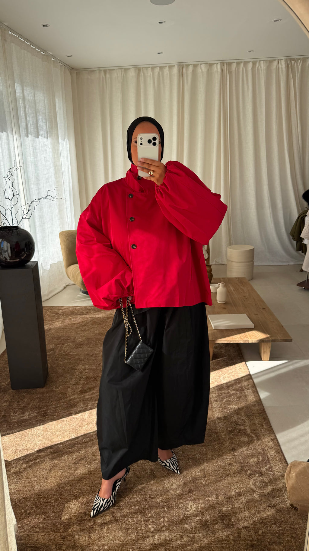 Veste bomber à boutons | Rouge