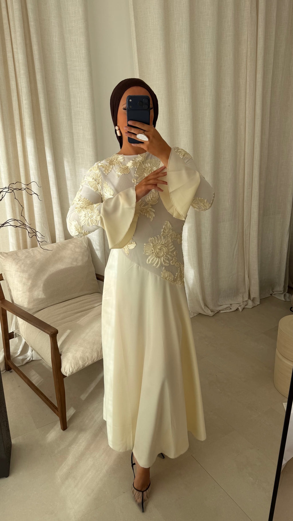 Robe longue à motifs YANA | Crème