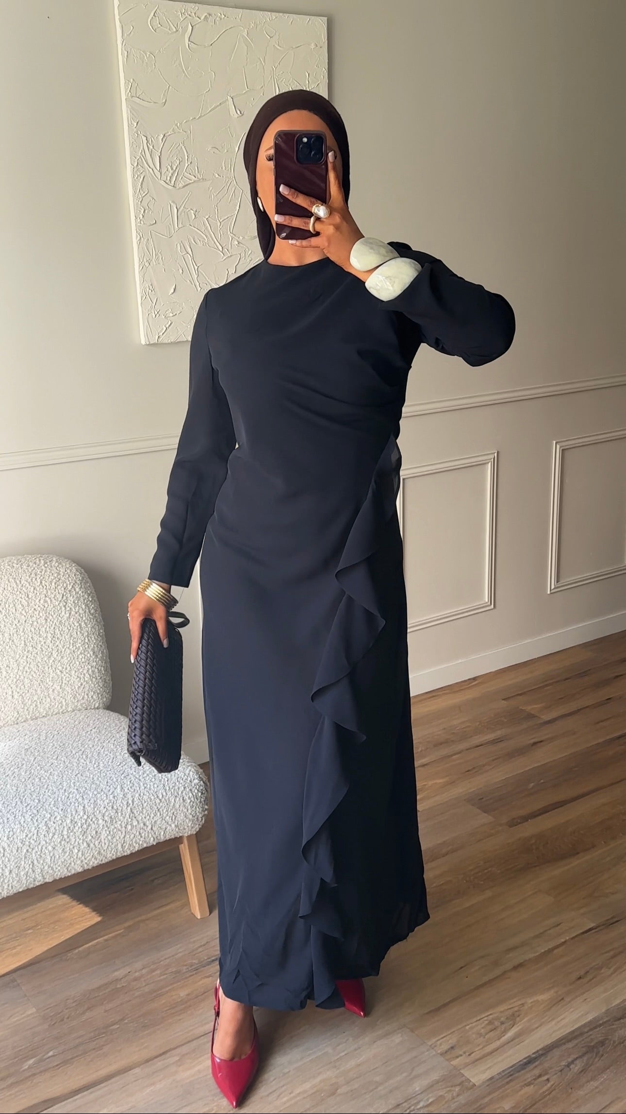 Robe longue à volant | Noir