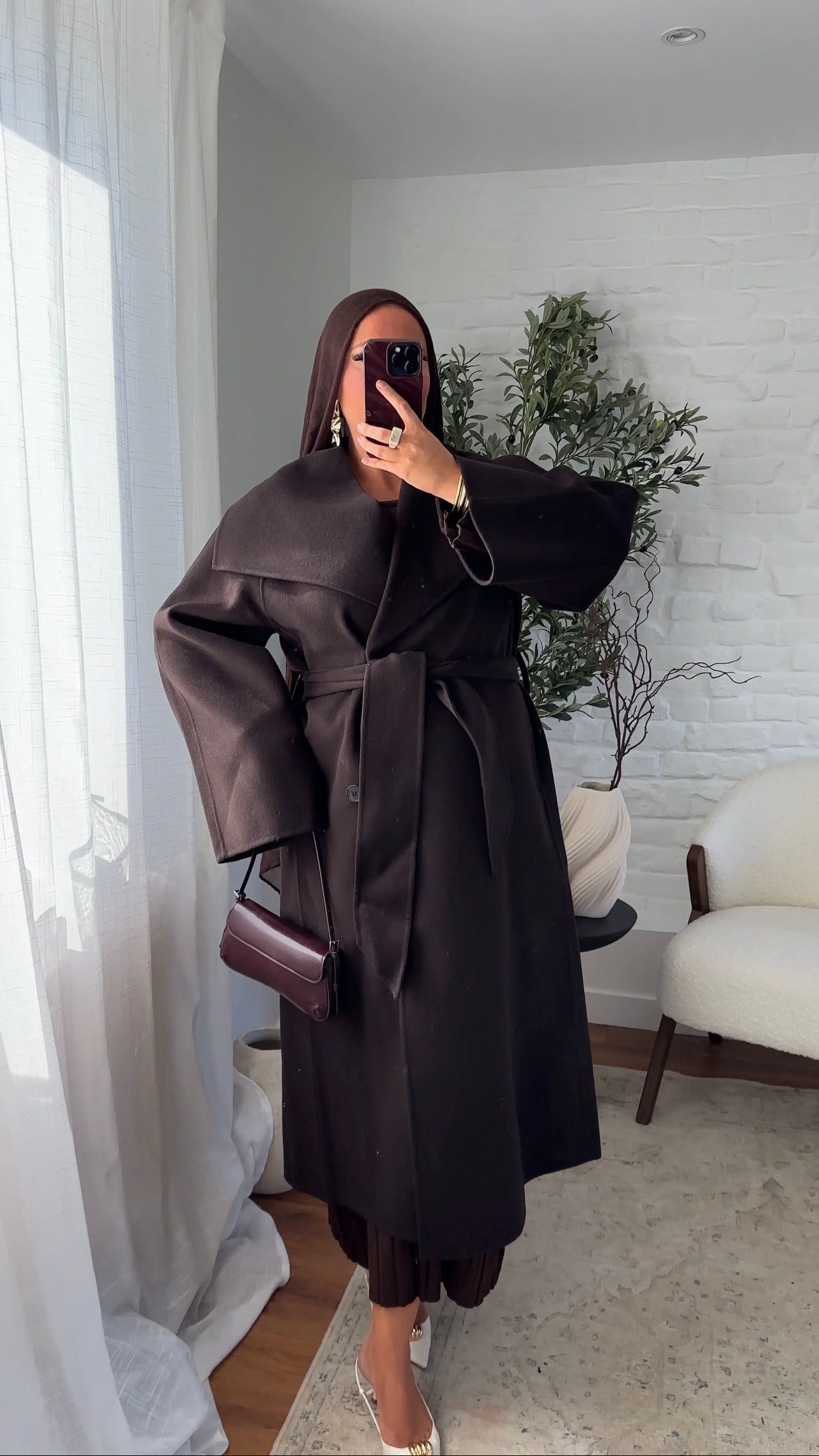 [CRÉATION] Manteau en laine véritable et col montant | Dark chocolat