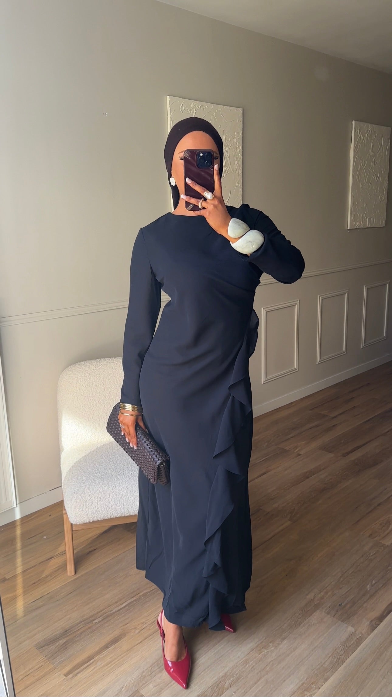 Robe longue à volant | Noir