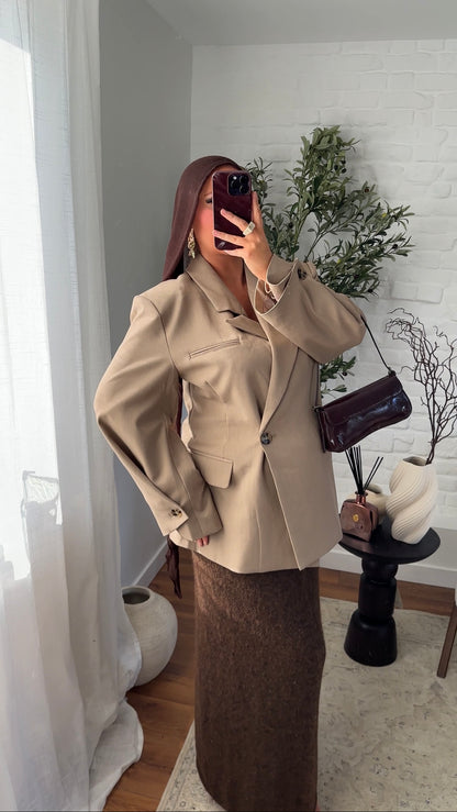 [GAMME PREMIUM] Blazer cache cœur oversize à boutonnage | Beige
