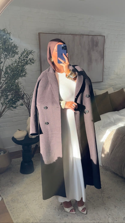 [GAMME PREMIUM] Manteau ultra long en laine véritable | Marron dark chocolat