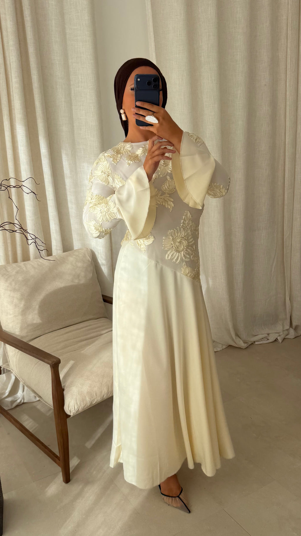 Robe longue à motifs YANA | Crème