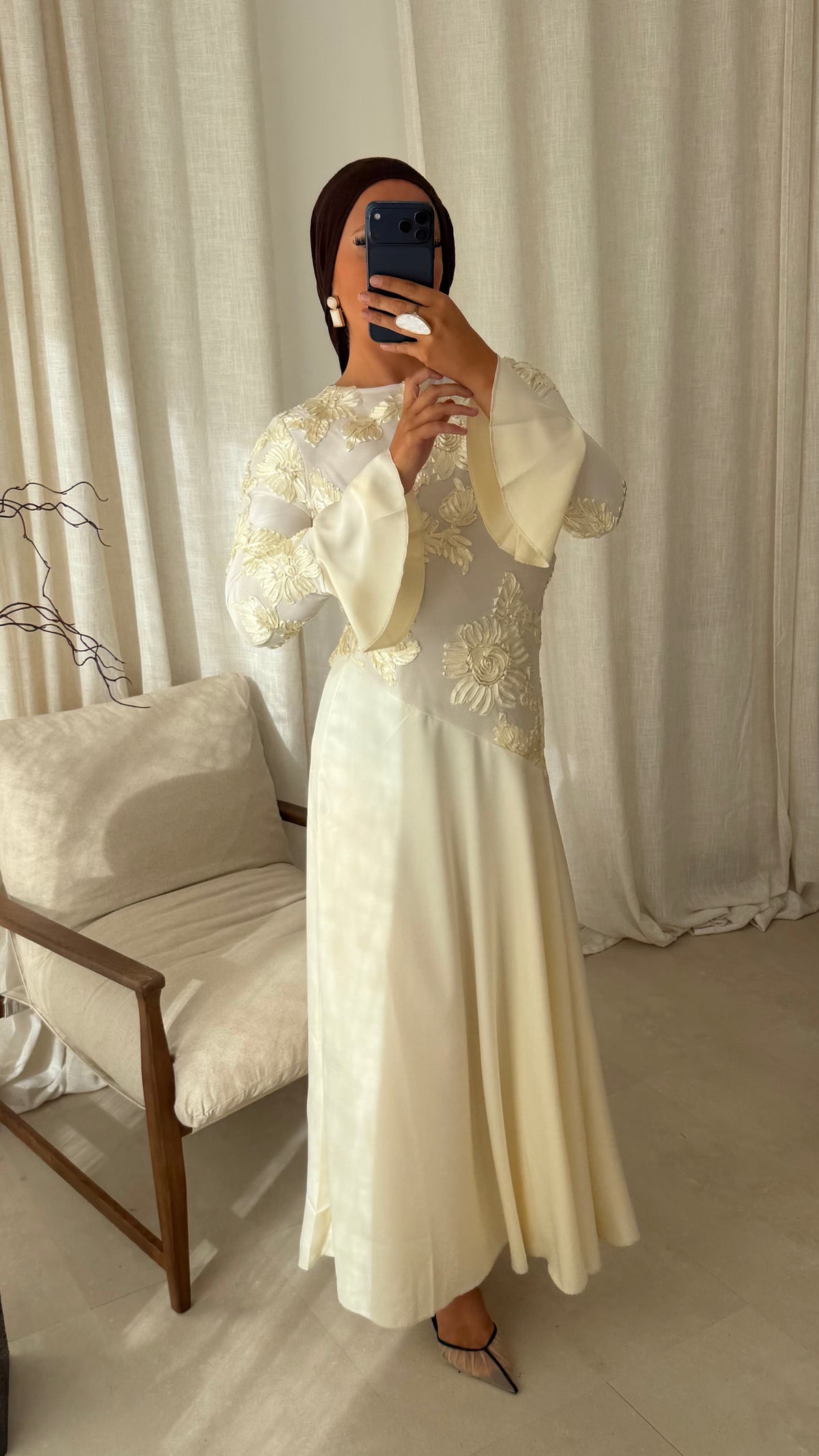 Robe longue à motifs YANA | Crème