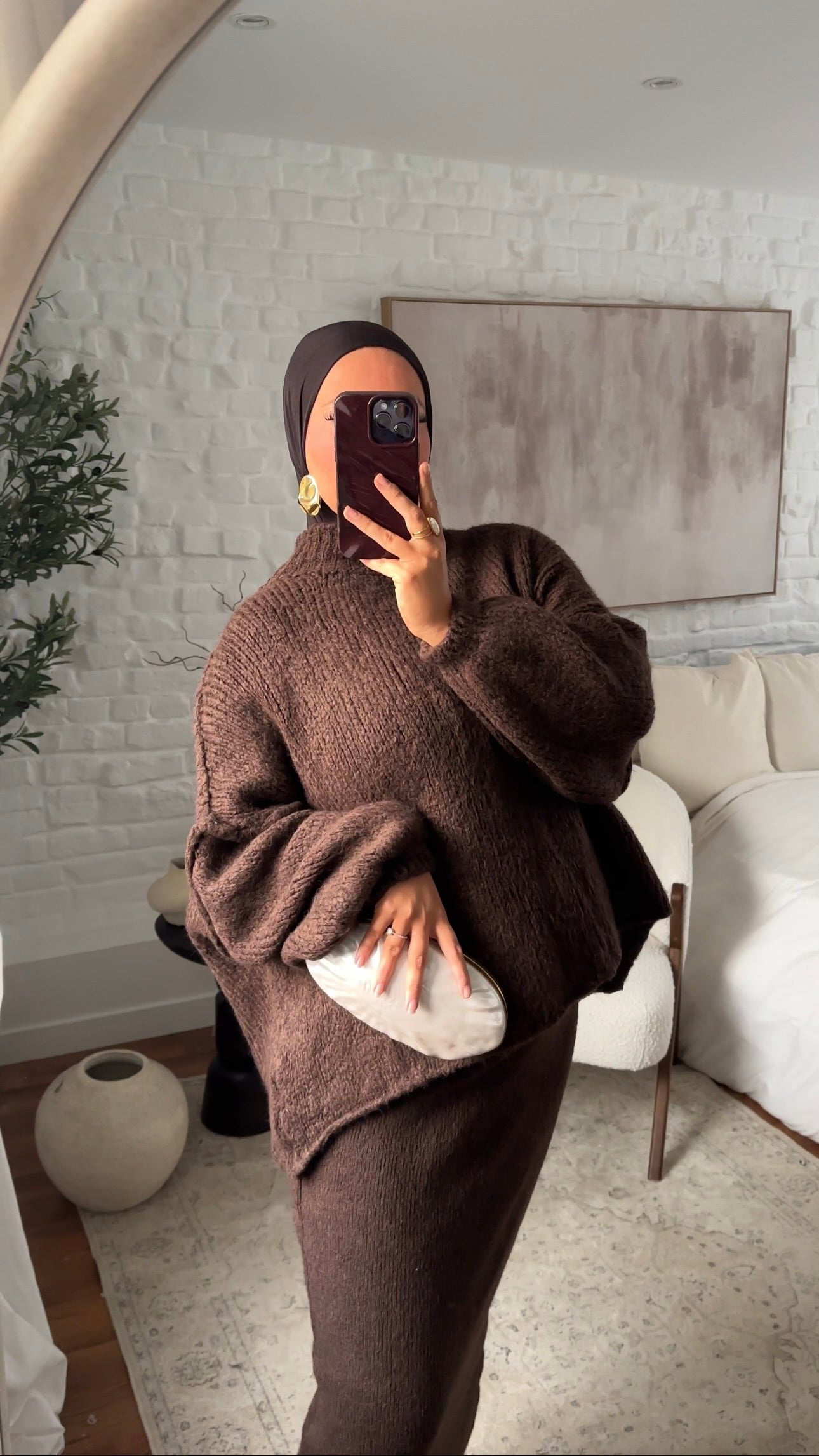 Jupe longue en maille | Marron