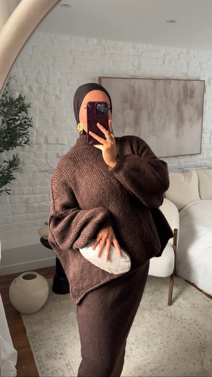Jupe longue en maille | Marron