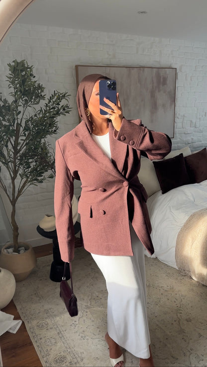 [GAMME LUXE] Veste/manteau cintré en laine véritable | Bordeaux