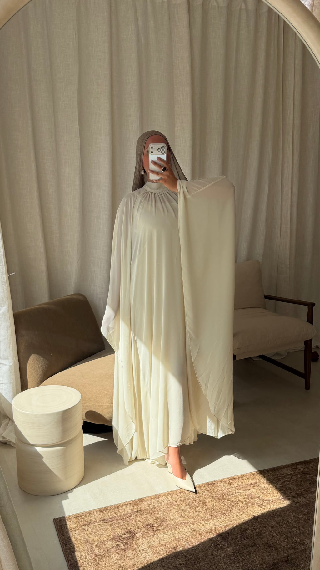 Robe doublée ultra longue et évasée | Crème