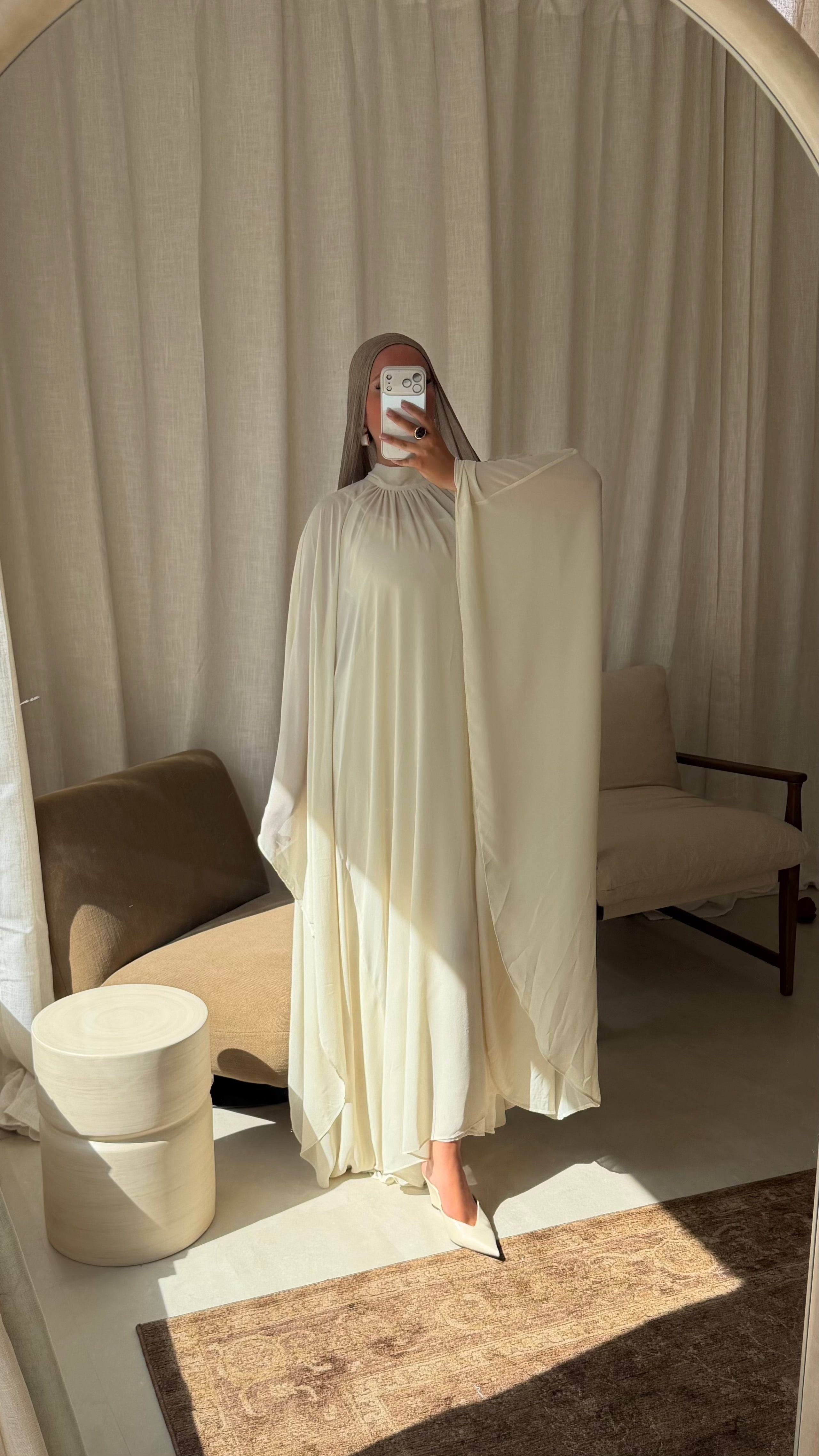 Robe doublée ultra longue et évasée | Crème