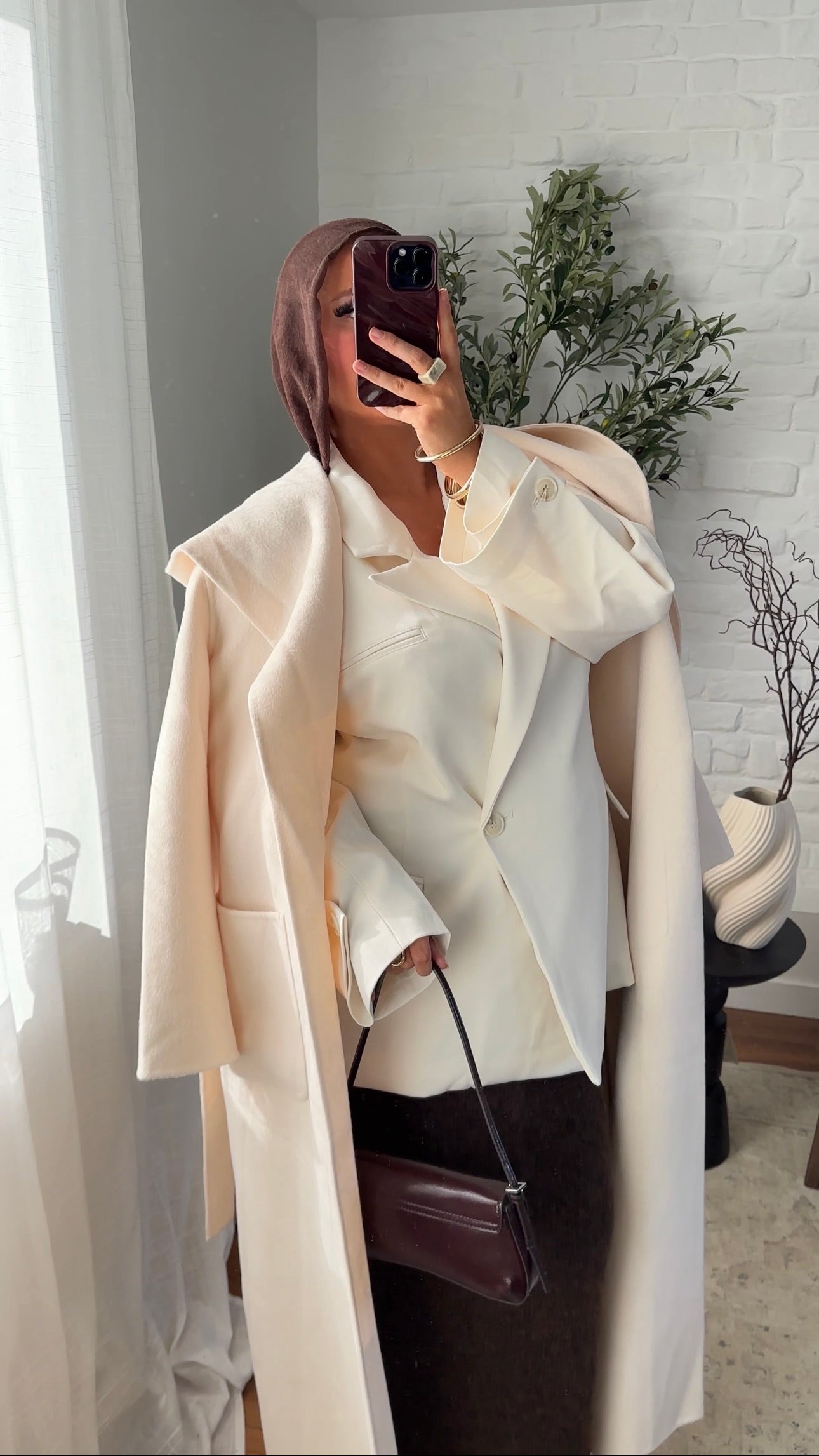 [GAMME LUXE] Manteau ultra long en laine véritable fait main à col | Écru