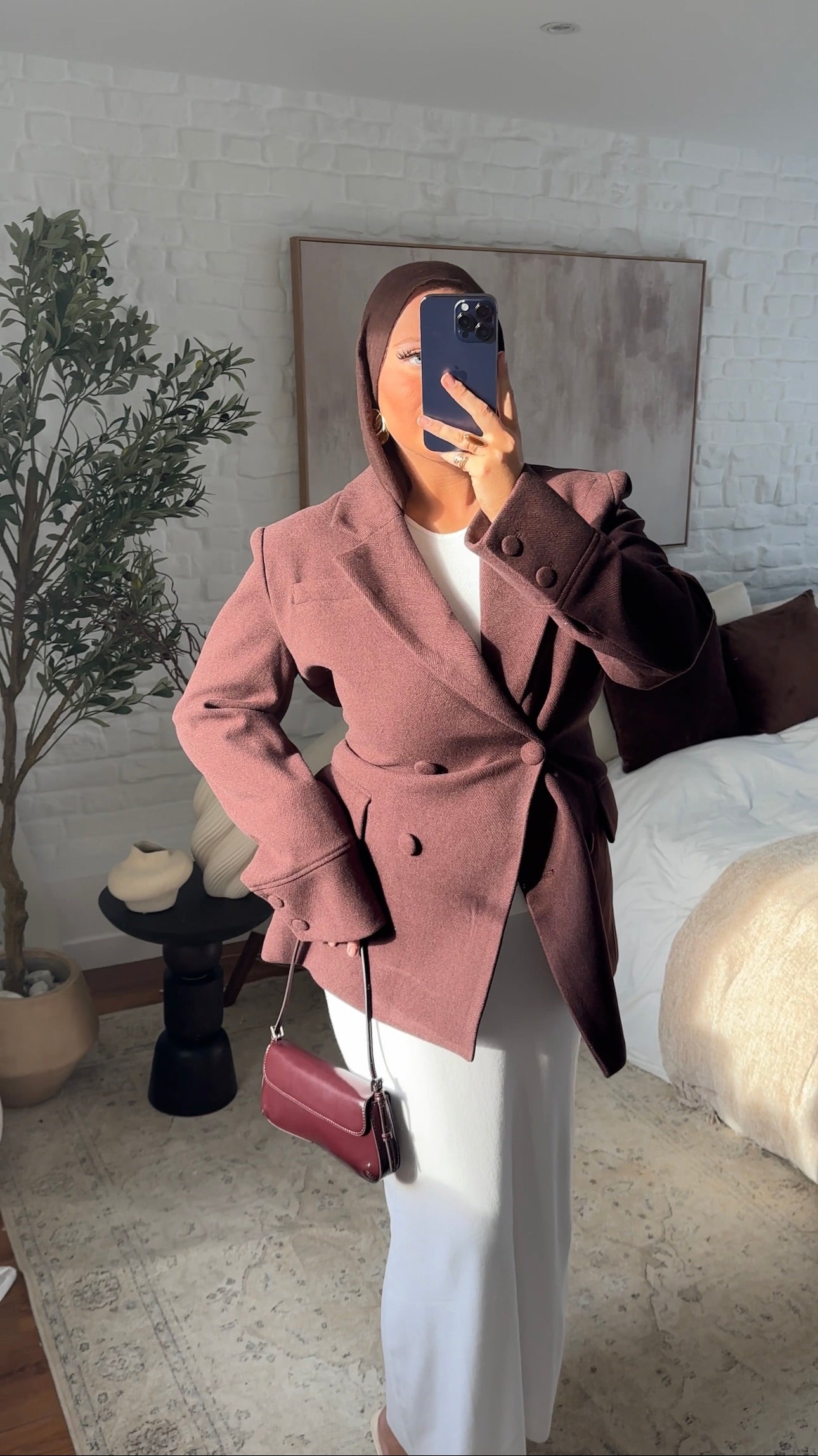 [GAMME LUXE] Veste/manteau cintré en laine véritable | Bordeaux