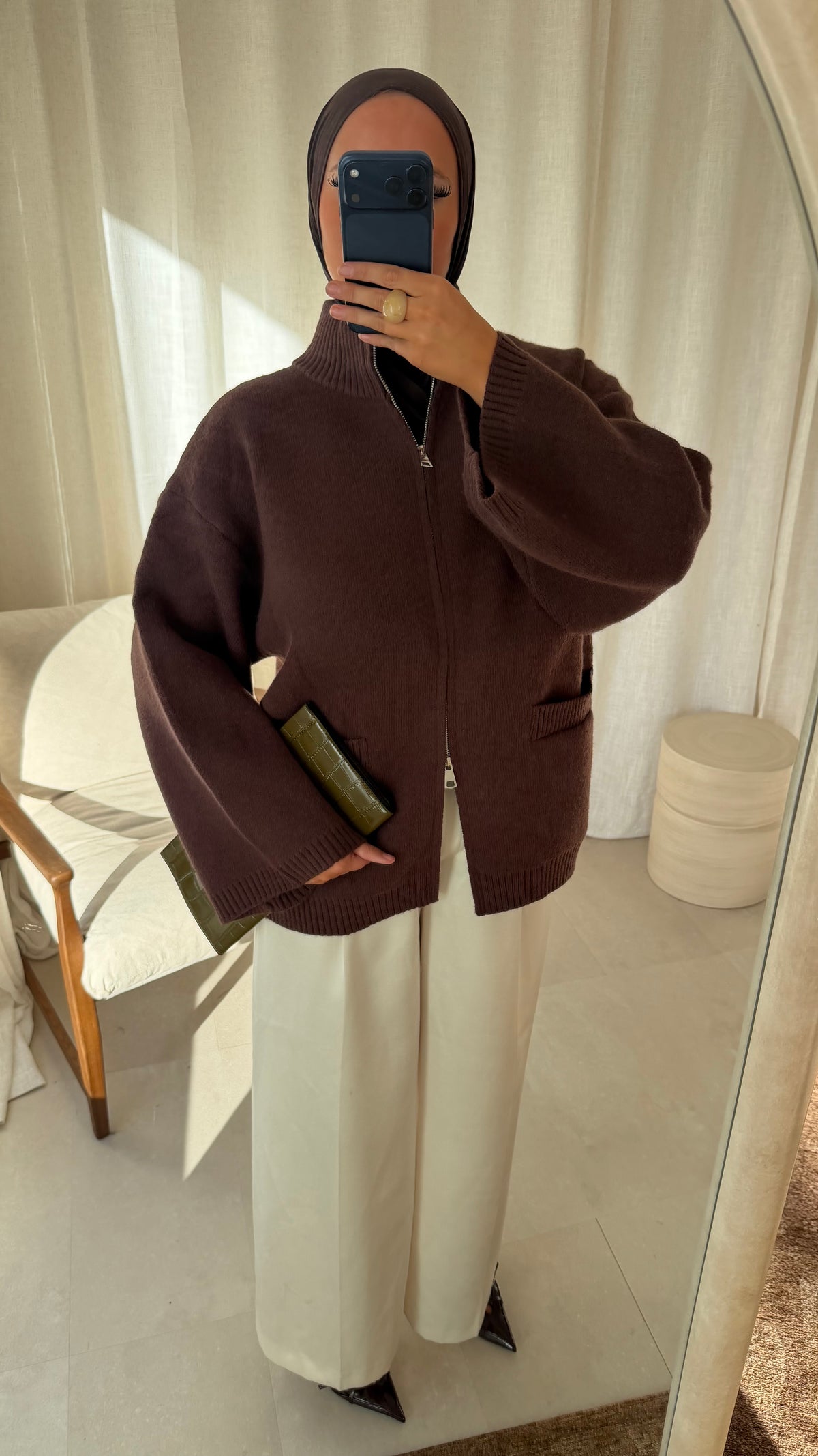 [GAMME PREMIUM] Pull doux et chaud à zip ALARIA | Marron