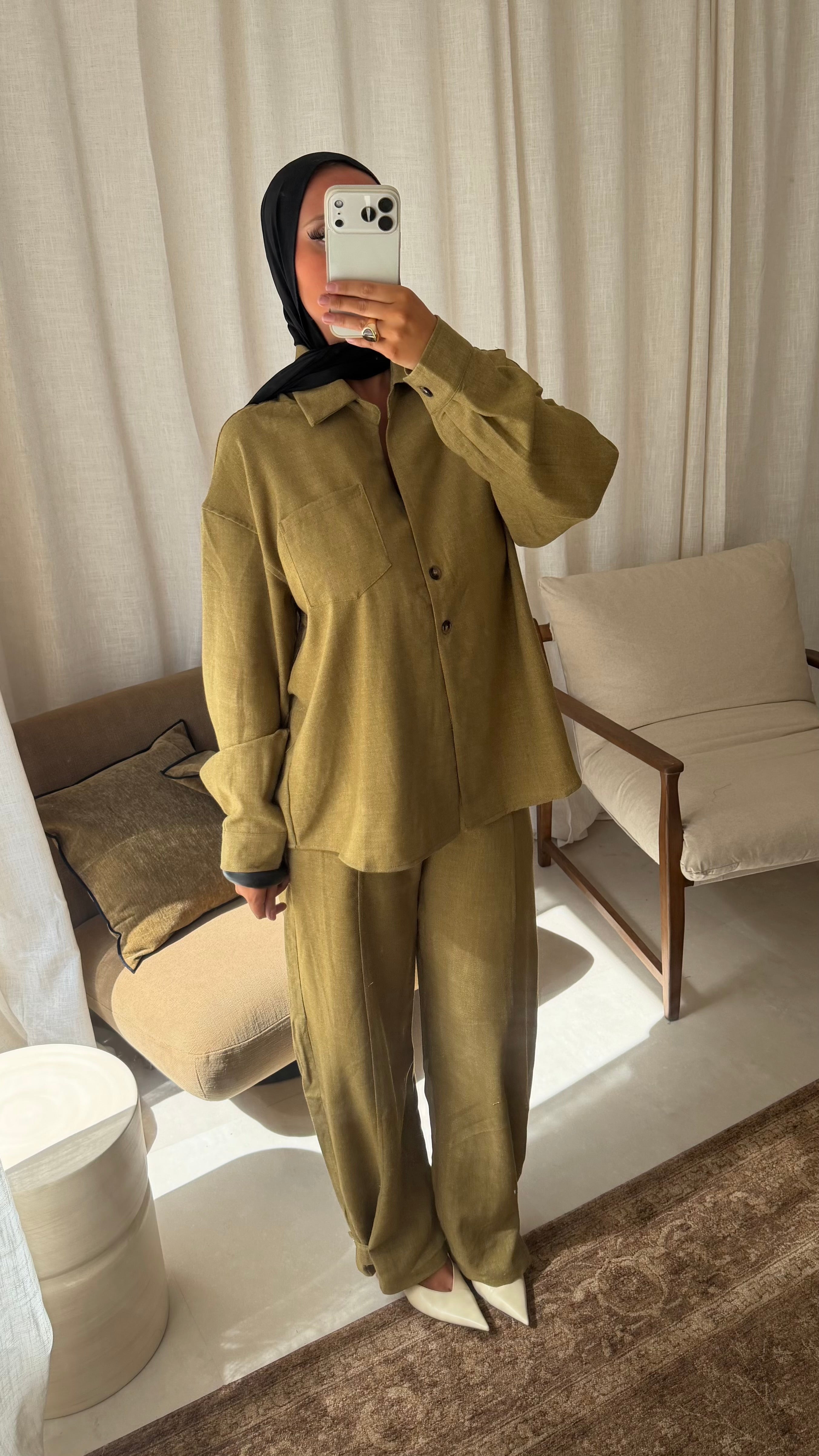 Chemise oversize douce | Vert olive