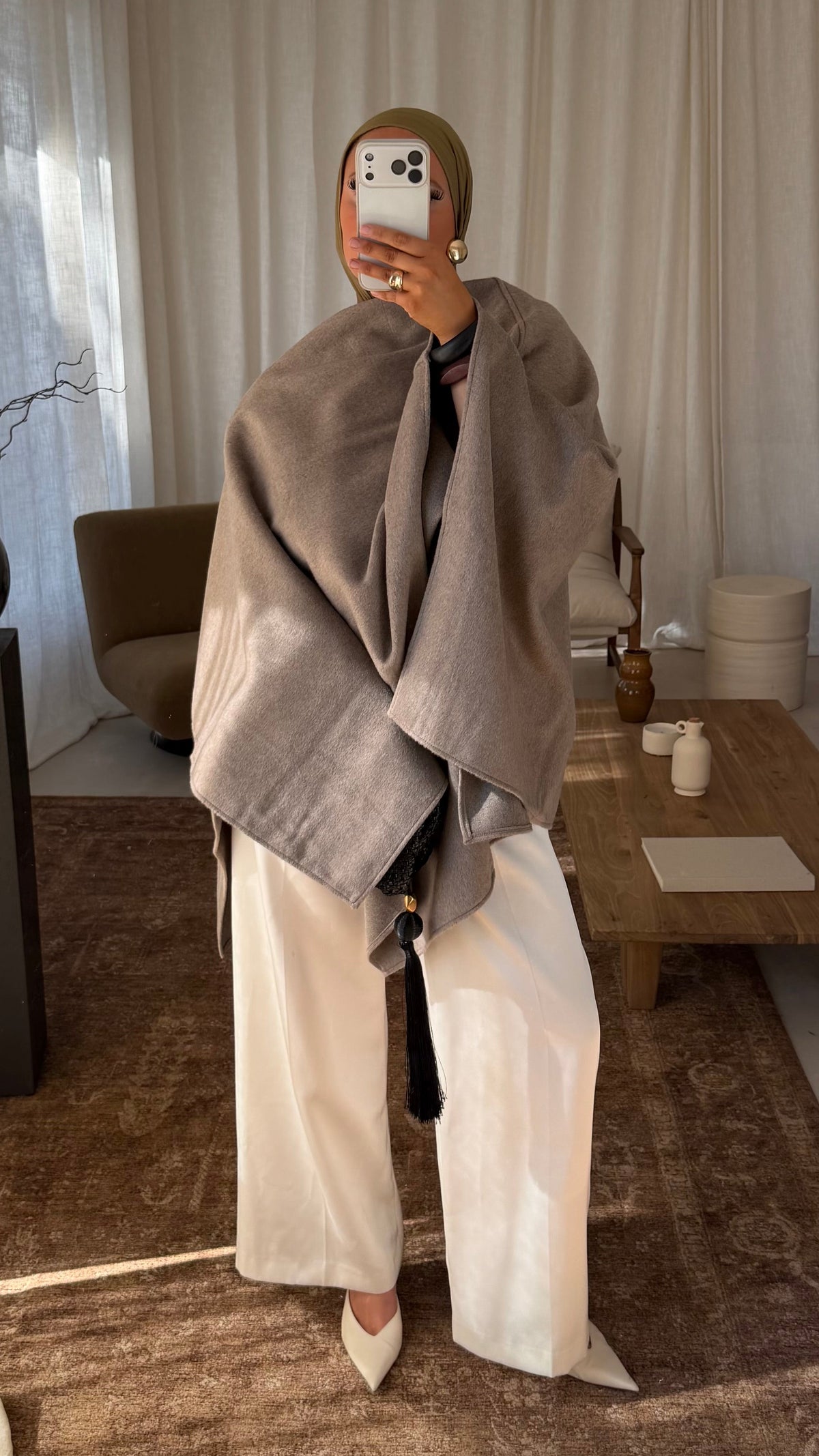 [GAMME LUXE] Manteau cape en laine | Taupe