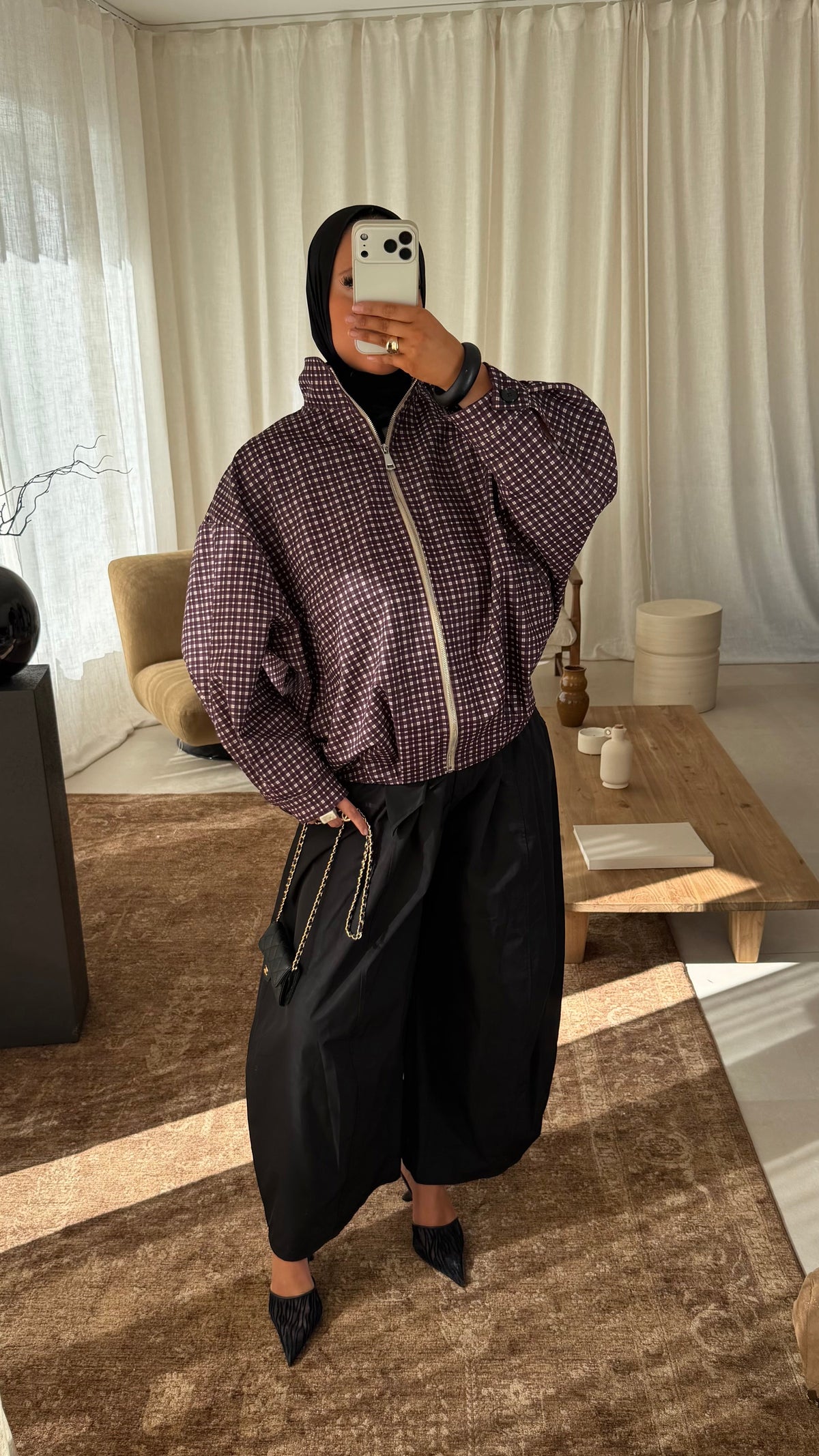 Veste bomber à carreaux | Prune