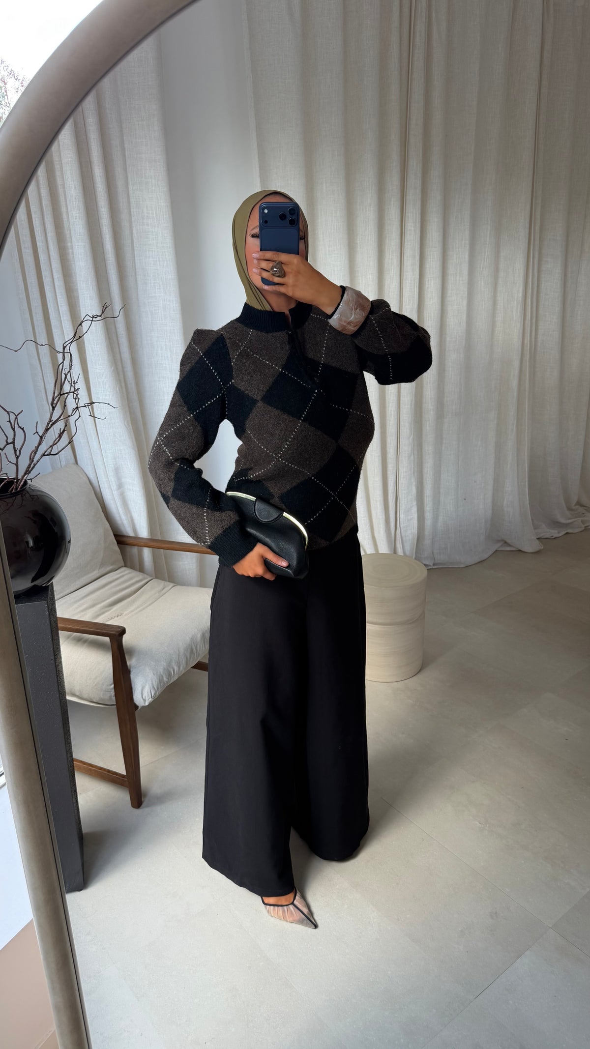 [GAMME PREMIUM] Pull ultra doux à carreaux ALYMPE | Marron et noir