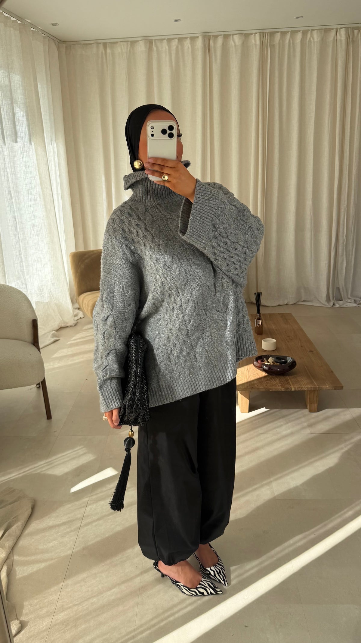 [GAMME PREMIUM] Pull à col montant ultra chaud OSLO | Gris