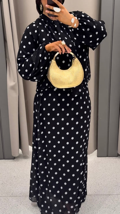 Ensemble doublé ultra long à pois | Noir