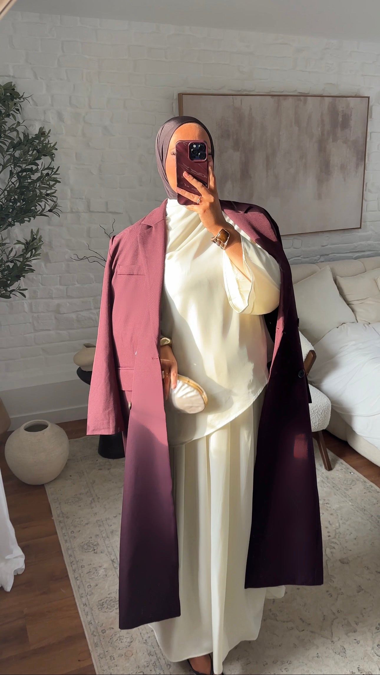 [GAMME PREMIUM] Veste ultra longue épaisse à double boutonnage | Bordeaux