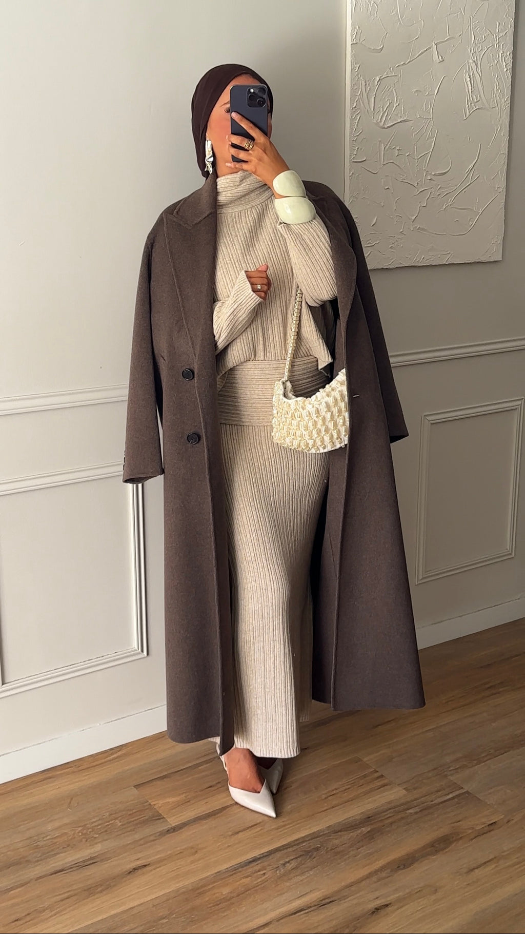 [GAMME LUXE] Manteau ultra long en laine véritable fait main | Dark mocha