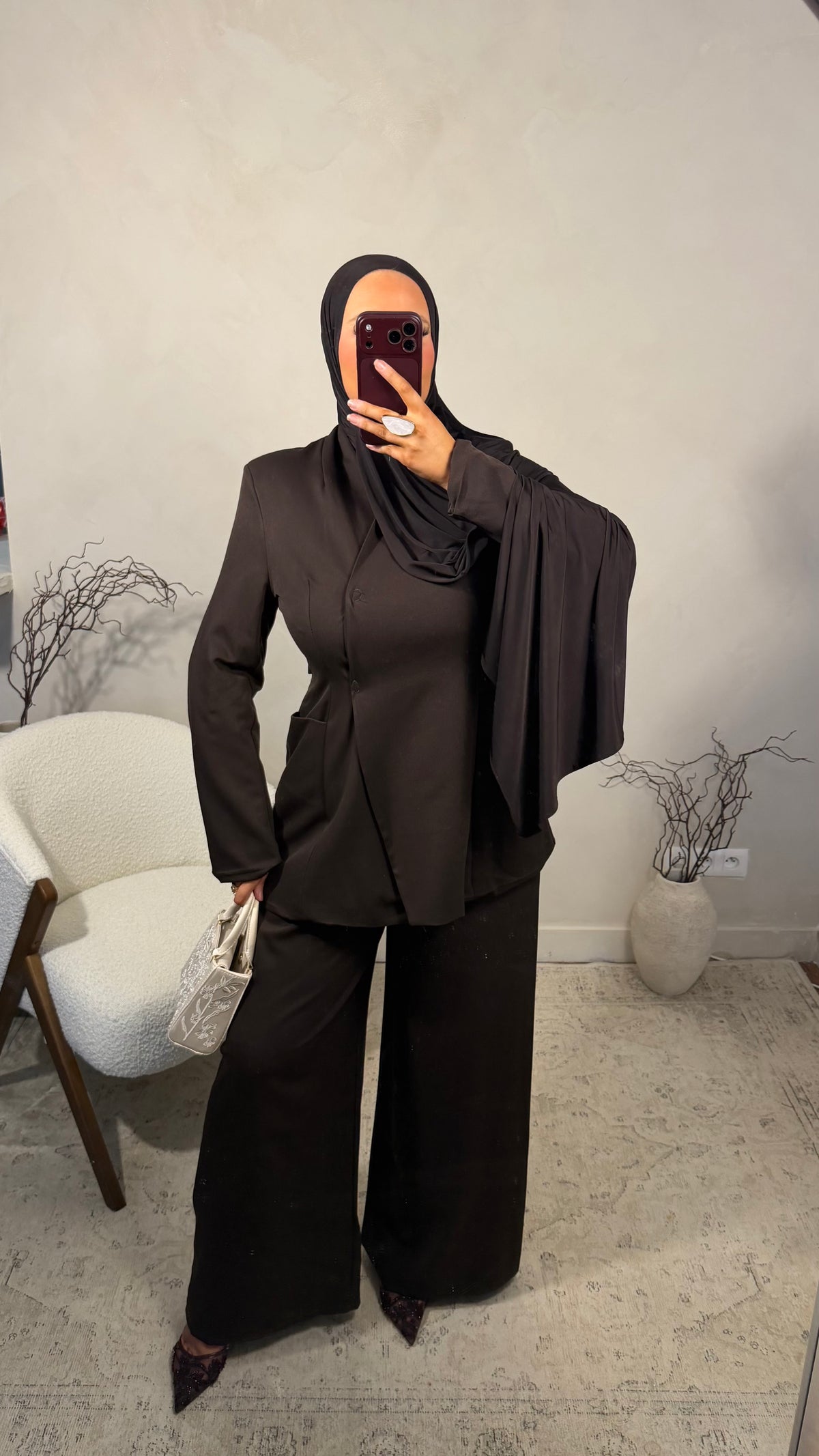 Ensemble veste cintrée et pantalon | Marron