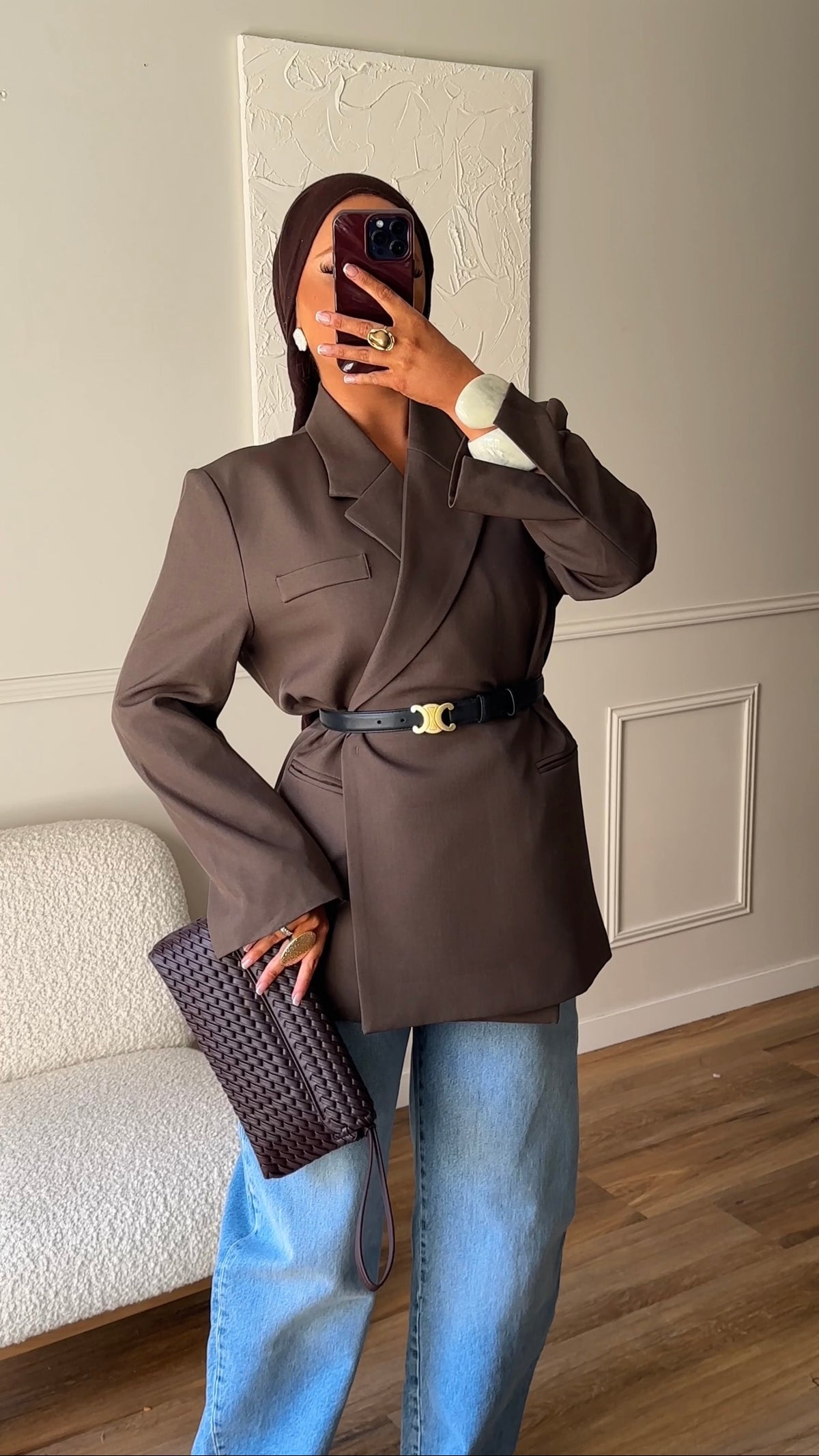 [GAMME PREMIUM] Blazer oversize cache cœur | Marron