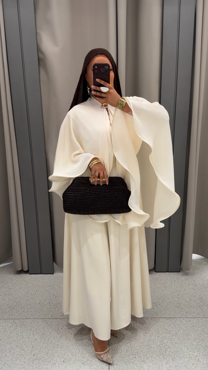 Robe ultra longue à manches courtes légèrement satinée | Crème