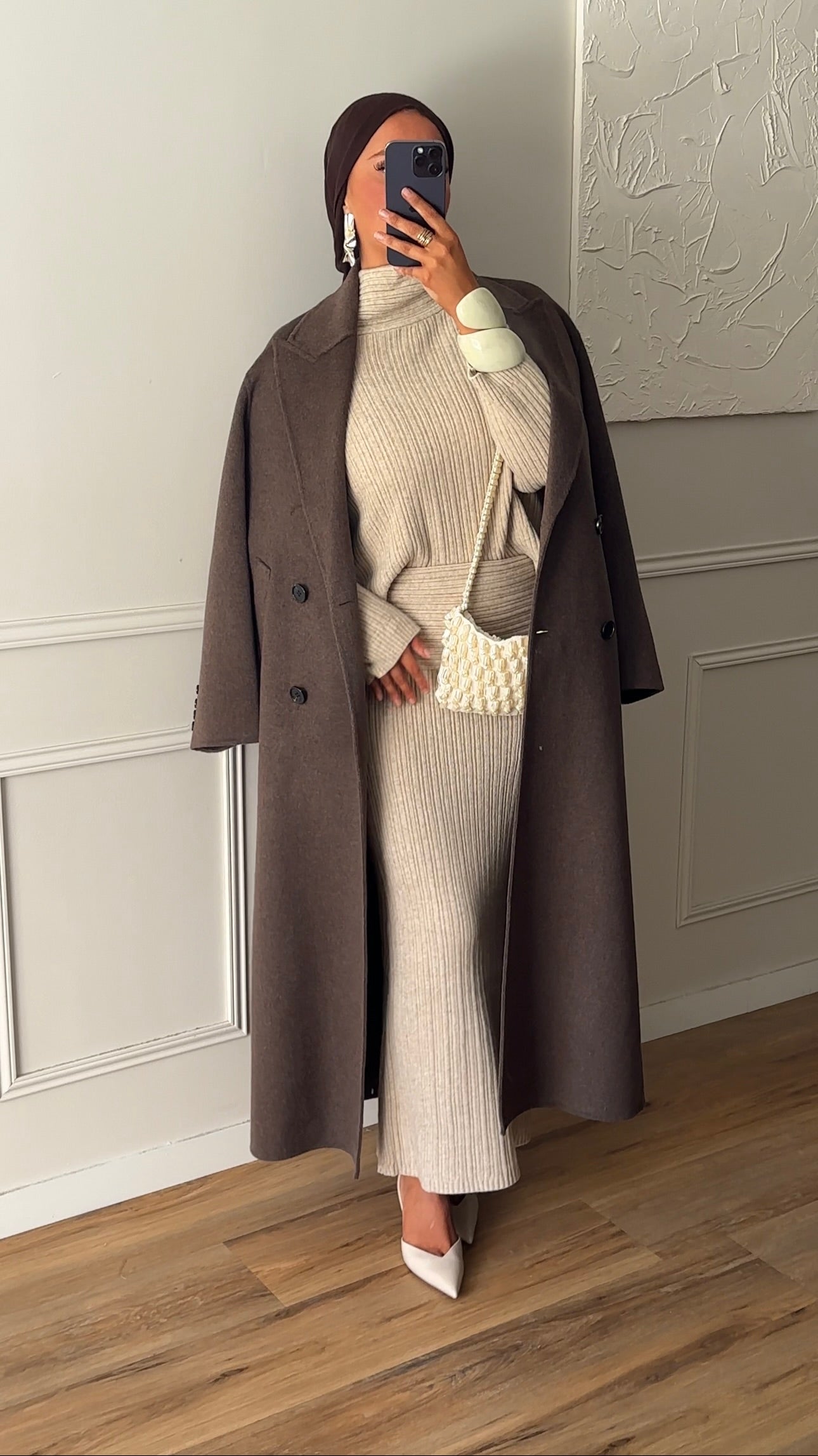 [GAMME LUXE] Manteau ultra long en laine véritable fait main | Dark mocha