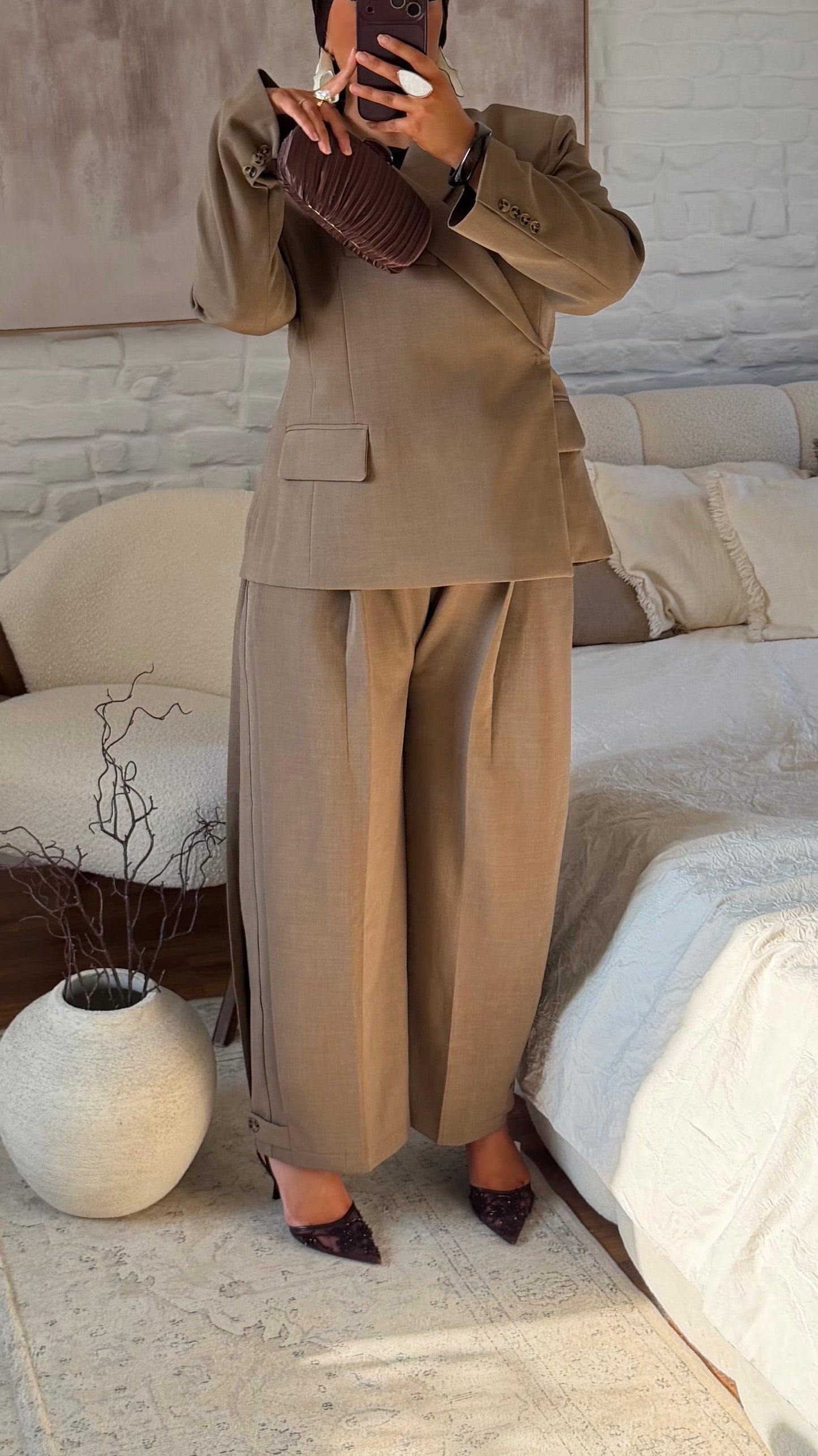 [GAMME PREMIUM] Blazer oversize ALYA cache cœur | Camel