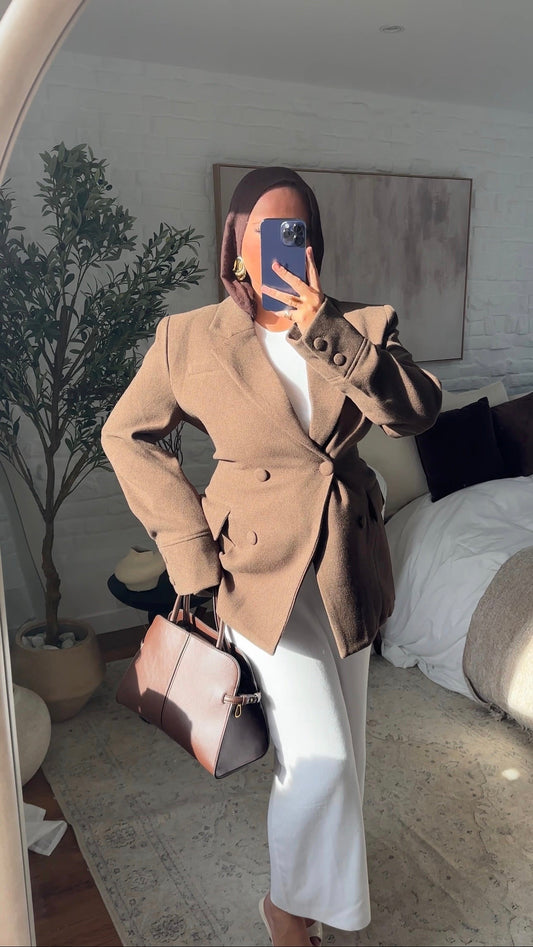 [GAMME LUXE] Veste/manteau cintré en laine véritable | Marron
