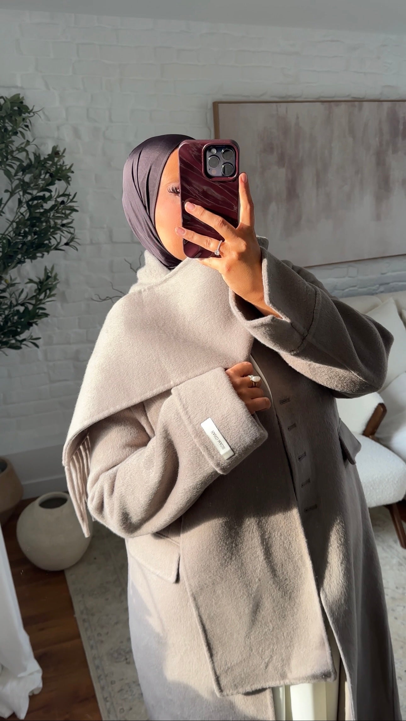 [GAMME LUXE] Manteau long ultra doux en laine véritable ultra chaud à écharpe | Beige