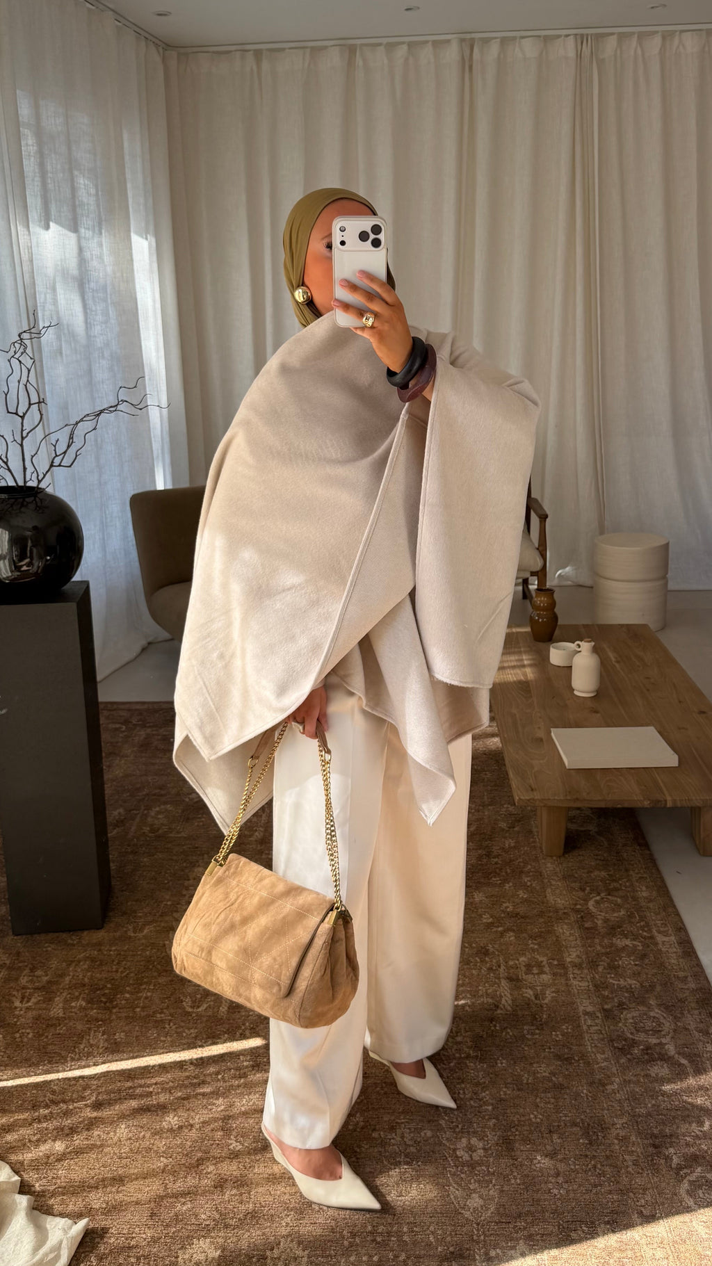 [GAMME LUXE] Manteau cape en laine | Beige