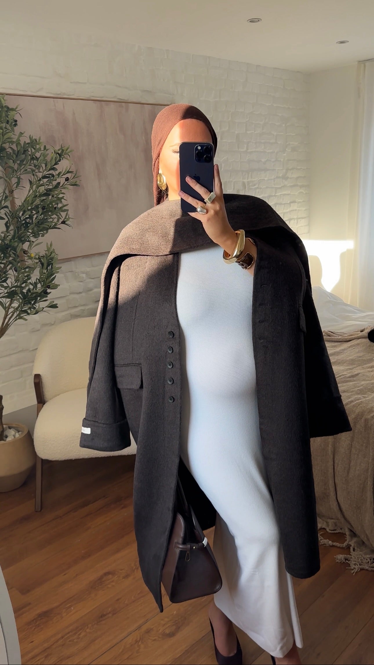 [GAMME LUXE] Manteau long en laine véritable ultra chaud à cape | Marron