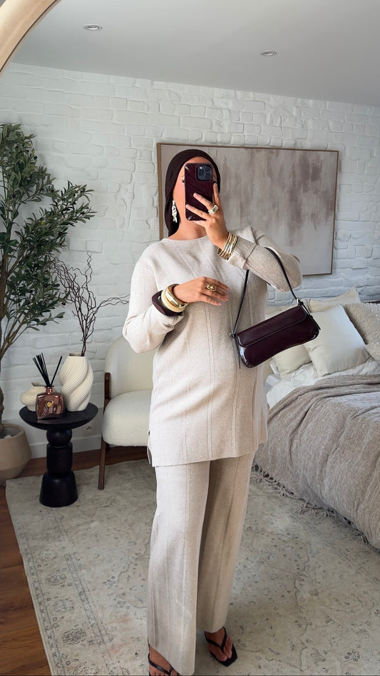 Ensemble comfy en maille à pantalon | Beige