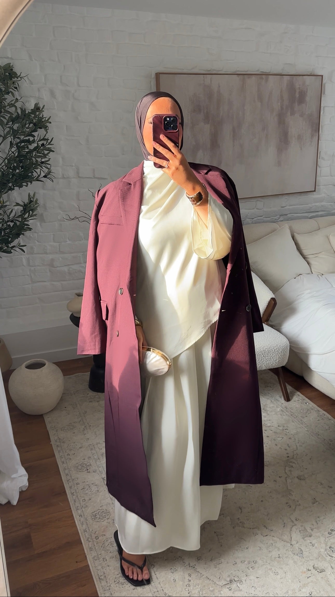 [GAMME PREMIUM] Veste ultra longue épaisse à double boutonnage | Bordeaux